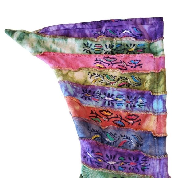 90s Boho Hippie Zipup Jacket Hooded Patchwork Green Handpainted Sun Large - Picture 8 of 15